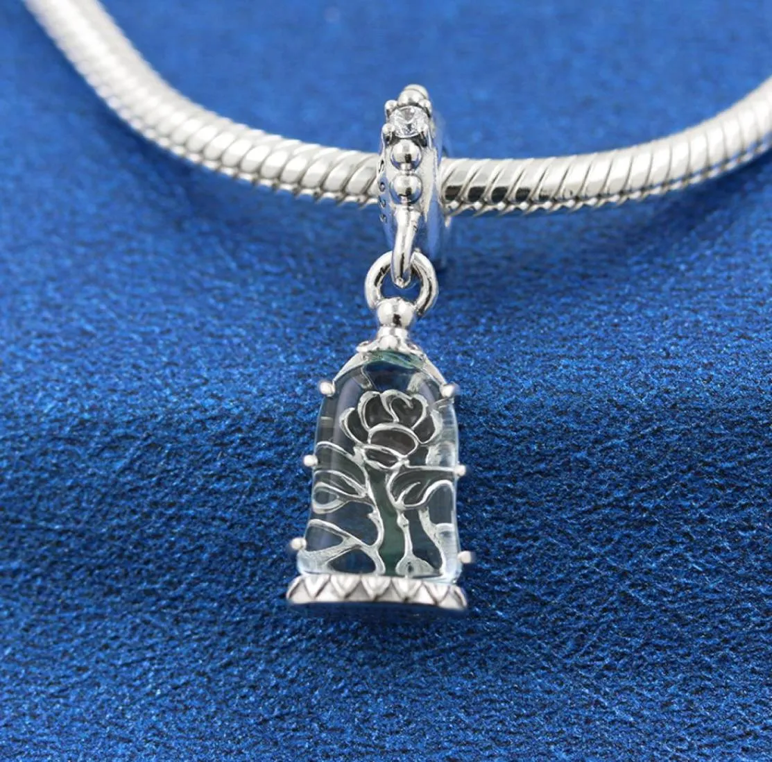 Solid 925 Sterling Silver Beauty and the Bst Enchanted Rose Dangle Bead Fits European Charm Jewelry Bracelets9228631