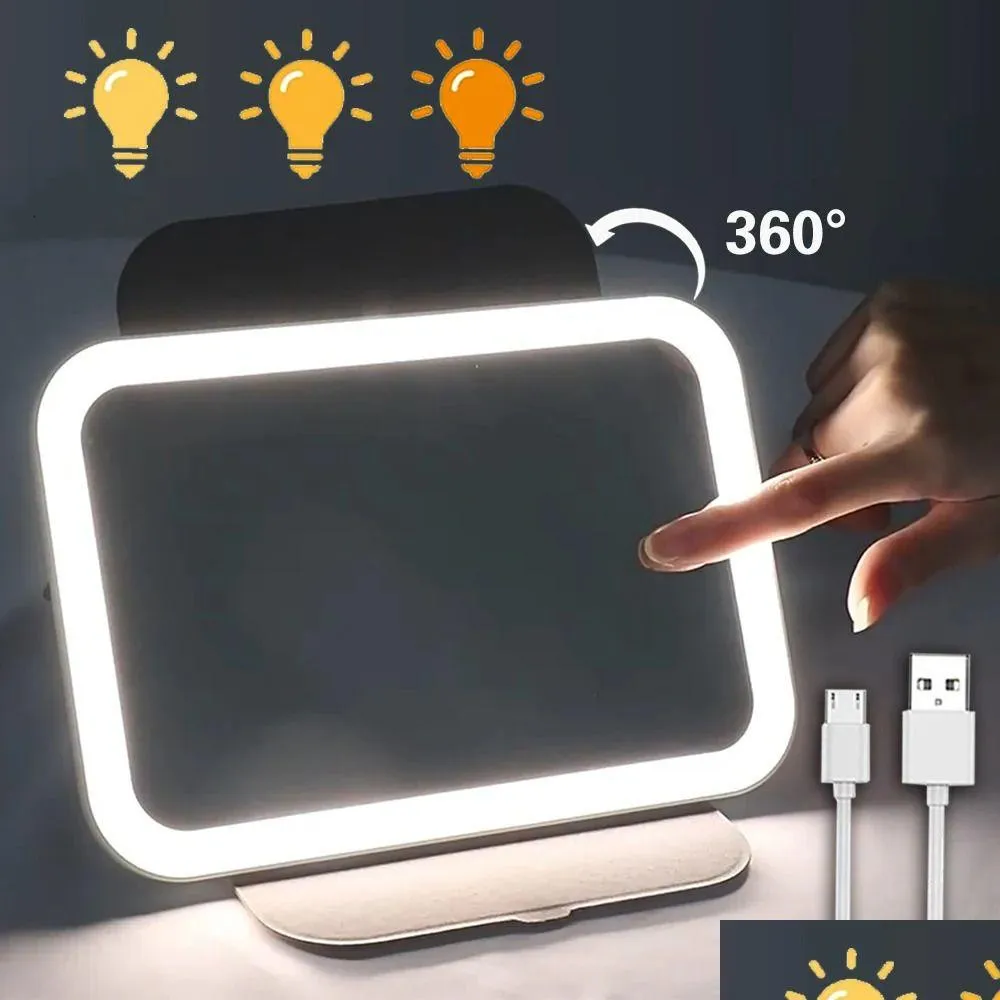 Kompakt Aynalar USB LED Makyaj Pembe Pembe 360 ​​Taşınabilir Katlanabilir Akıllı Seyahat Makyaj Masa Aynası Kozmetik Vanity Miroir 2403 OTPAH
