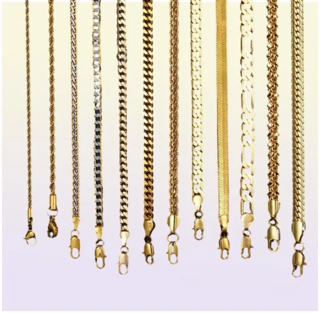 Cadeia de ouro para homens mulheres trigo figur corda cuba e link cadeia de ouro cheio de aço inoxidável colares de jóias masculinas Gift Whole7771829
