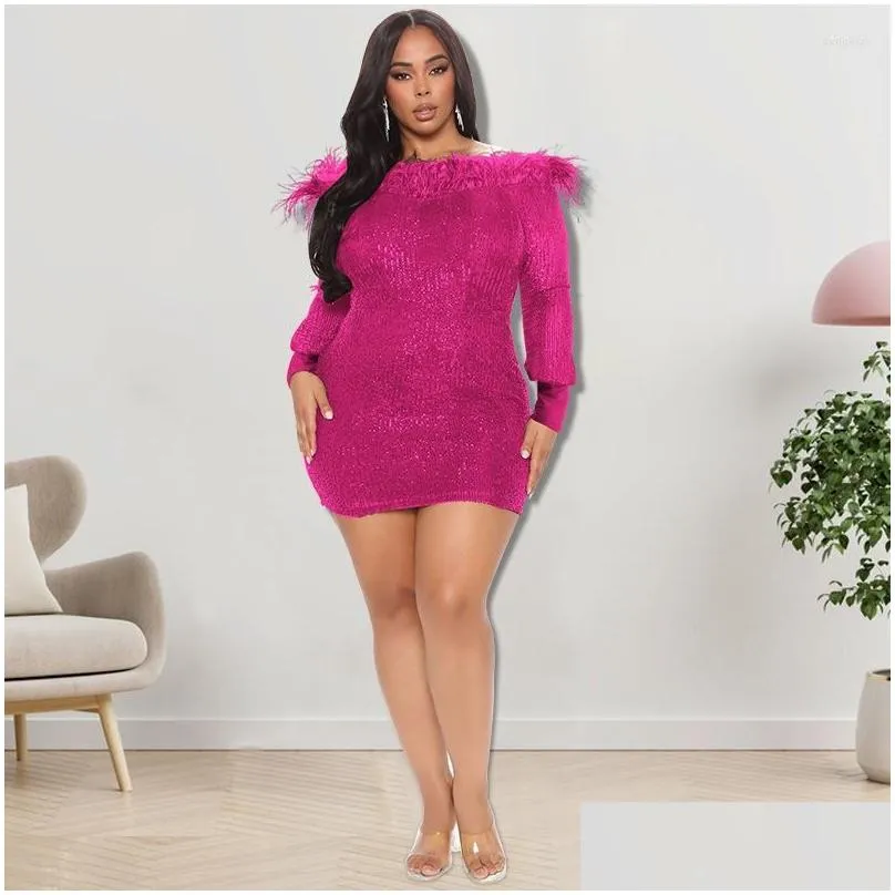 Abiti più di dimensioni Wuhe y senza spalline paillettes al padiglione abito da sera piuma di piuma elegante lady night party grande abbigliamento da consegna a goccia 5xl dhy7x