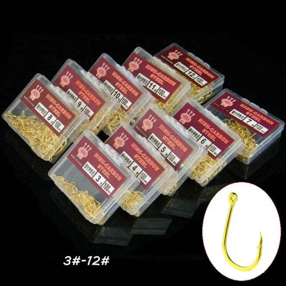 1000pcs10box 10 Sizes Mixed 312 Gold Ise Hook High Carbon Steel Barbed Fishing Hooks Fishhooks Pesca Tackle FS5997400125