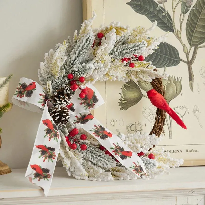 Decoratieve bloemen Kerstmiskrans Red Cardinal Bird Farmhouse Home Muur Decoraties Kunstmatig voor de voordeur