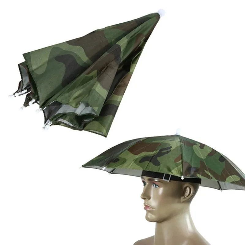 Cappello ombrello portatile a pioggia pieghevole pieghevole per esterni per esterni impermeabili in campeggio da golf garfing da giardinaggio camouflage cappelli da spiaggia per la spiaggia ombrello libero Hy0398