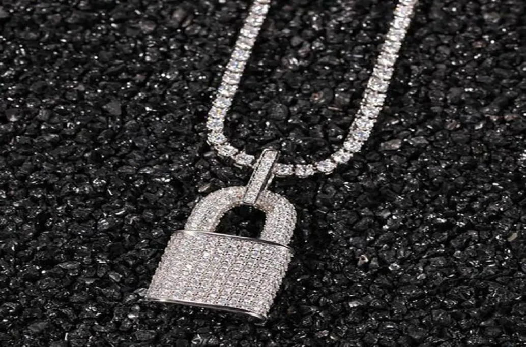 14K Gold Plated Diamond Zircon Lock Pendant Halsband med 3mm 24 -tums repkedja Koppar Hip Hop -smycken för män Kvinnor gåvor8723263
