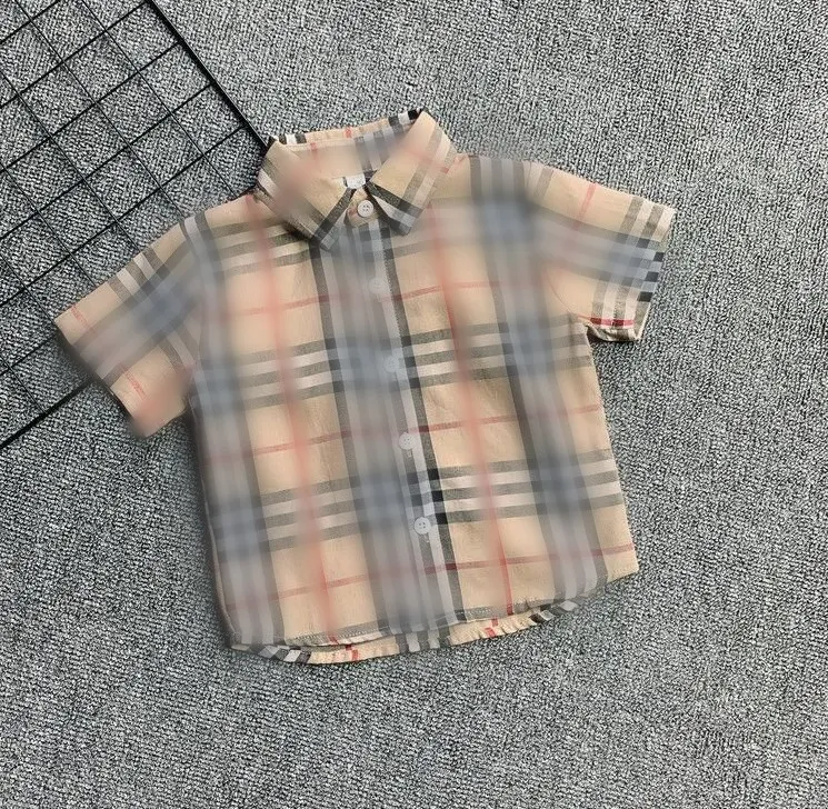 kids designer clothes baby boy Clothing summer plaid short sleeve shirt