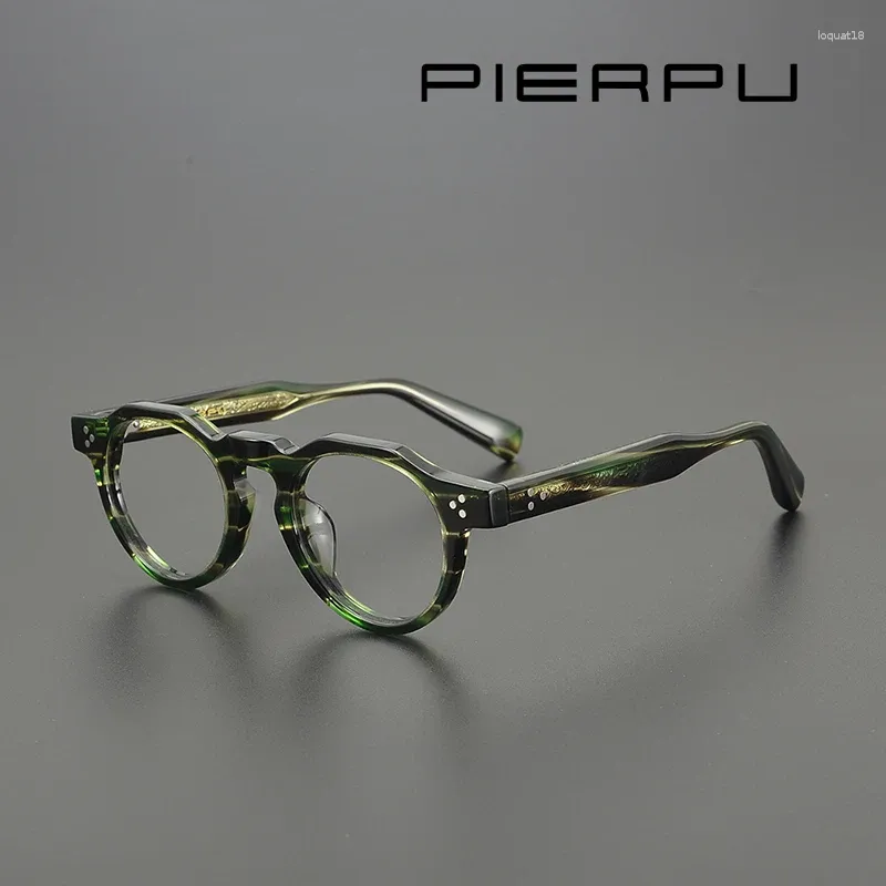 Solglasögon Frames 2024 Högkvalitativ vintage acetatglasögon Optisk runda glasögon kvinnor män myopia recept