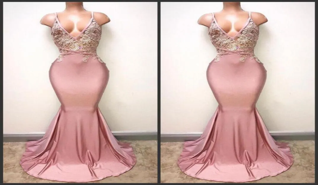 2019 جديد مثير عاريات Dusty Phink Prom Dresses Mermaid Spaghetti deferiqued ثبات الحفلات الطويلة المرفوعة