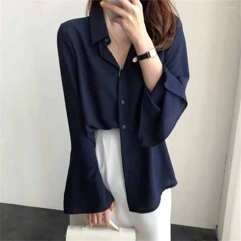 Women's Blouses 2024 Spring Fashion Solid Flare Mouw Office Lady Work Shirts V-Neck White Shirt Elegante vrouwelijke kleding vrouwen Chiffon