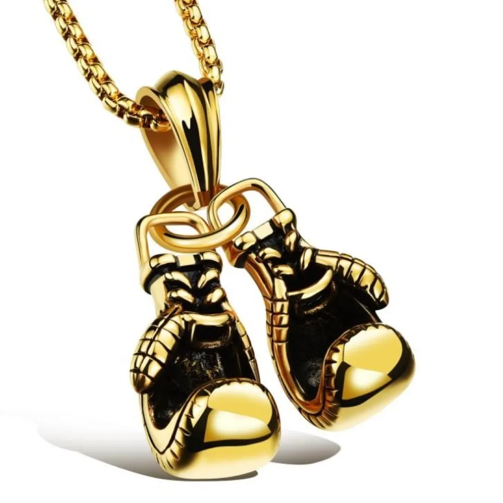 U7 Cool Sport New Men Necklace Fitness Fashion Stainless Steel Workout Jewelry Gold Plated Pair Boxing Glove Charm Pendants Access302S