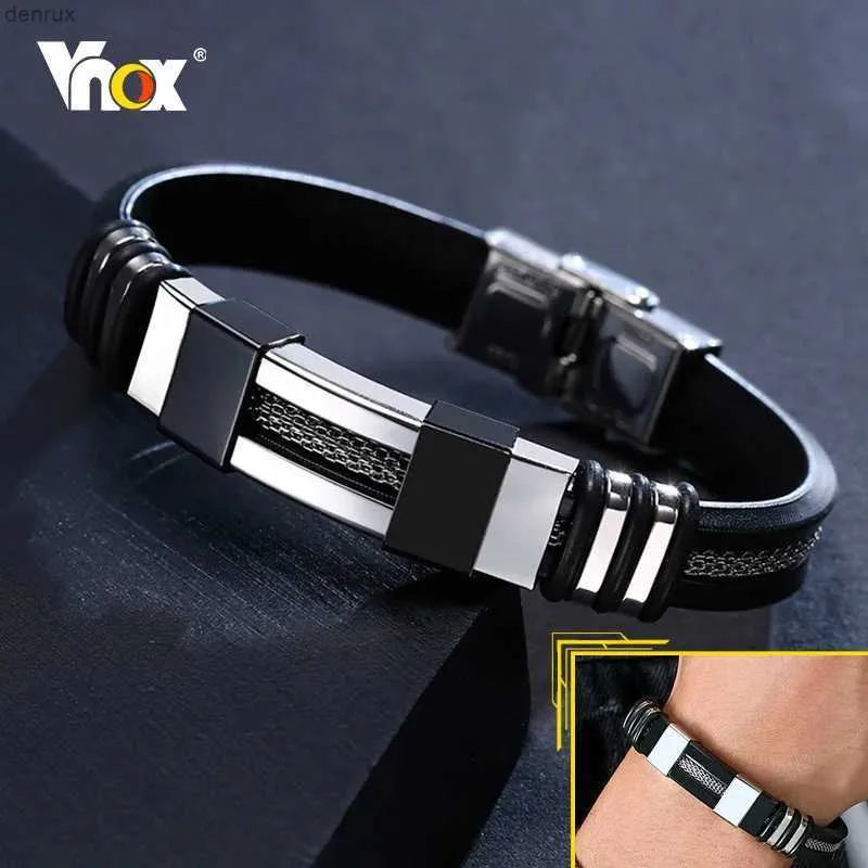 Andra armband vnox rostfritt stål armband män handledsband svart räfflad roder mesh länkinsats punk armband stilig casual banglel240415