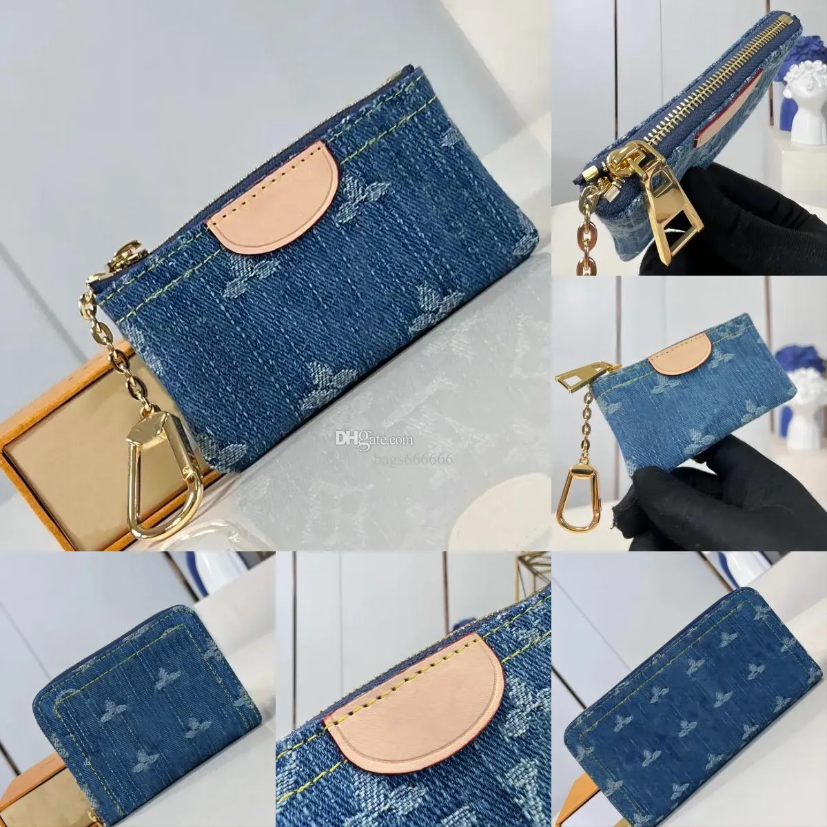 Designer Denim Bag Luxury Card Holder Denim Blue Wallet Men Designerkort Holder Handväskor Dragkedja Purse Kvinnor Keychain Pouch Key Pouch Coin Pures