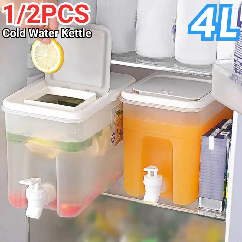 Water Bottles 1/2PCS Cold Kettle With Faucet Beverage Dispenser Juice Jug 4L Large Capacity Pitcher In Refrigerator Container