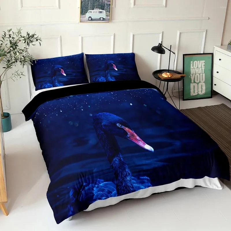 Bettwäsche -Sets schwarzer Bettdecke 3D -Bettwäsche Ninght Swan bedruckte Bettdecke mit Kissenbezügen HIGNE HIGN -Qualität Hign