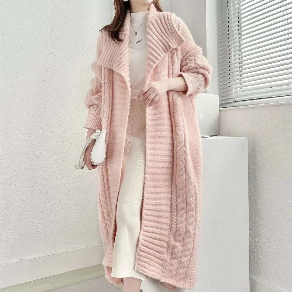 Herfst winter nieuwe zachte zware industrie ontwerp sense long sweater losse en luie stijl grote flip kraag gebreide vestjacht