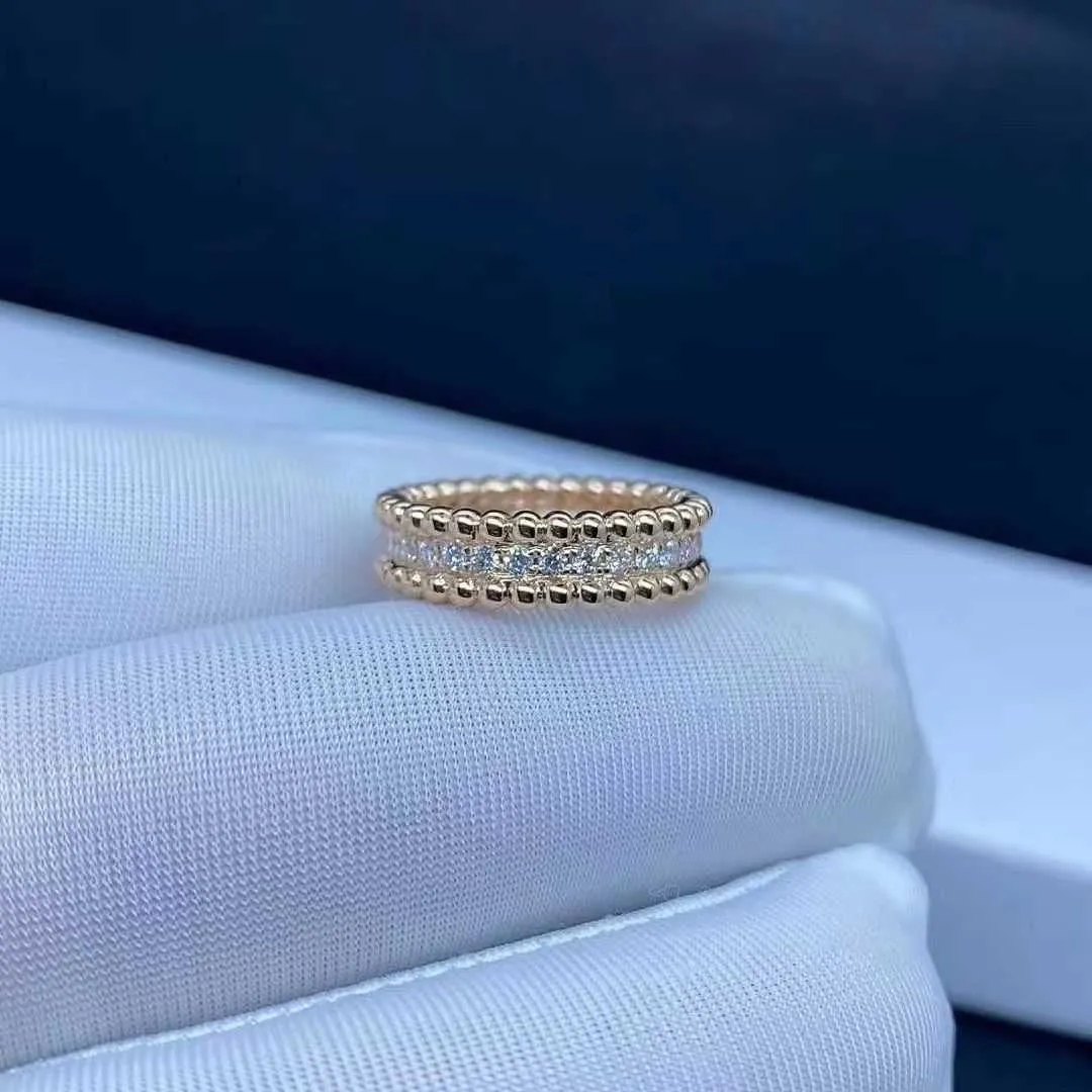 Brand de créateur van kaléidoscope bord perlé anneau de diamant complet épaisseur d'or femelle 18 km de haut niveau brillant ciel étoile et anneaux pour femmes