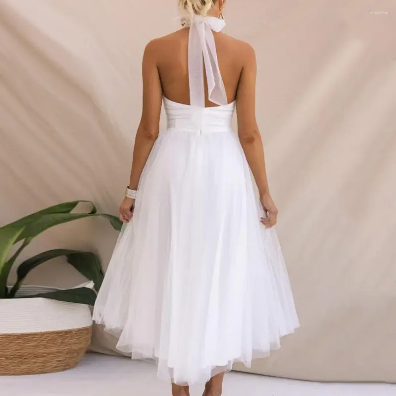 Vestidos casuais A-line Dress Vacadas de férias maxi elegante colarinho alto com uma bainha de malha de várias camadas para a dama de honra