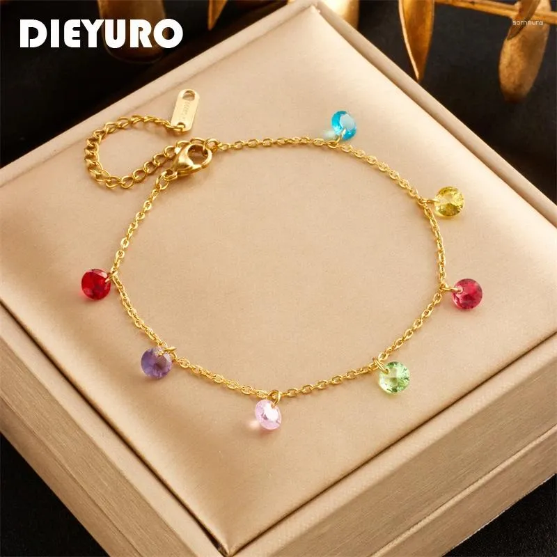 Charmarmband Dieyuro 316L Rostfritt stål Färgglada Zircon Crystal Armband för Women Girl Trend Bangles Waterproof Jewellry Gift