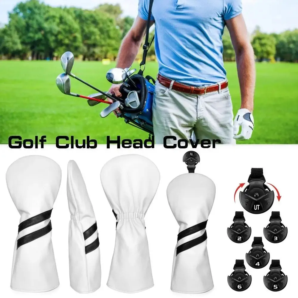 White Golf Club Headcover for Driver Fairway Wood Hybrids Set Cover Rod Sleeve PU Protective 240411