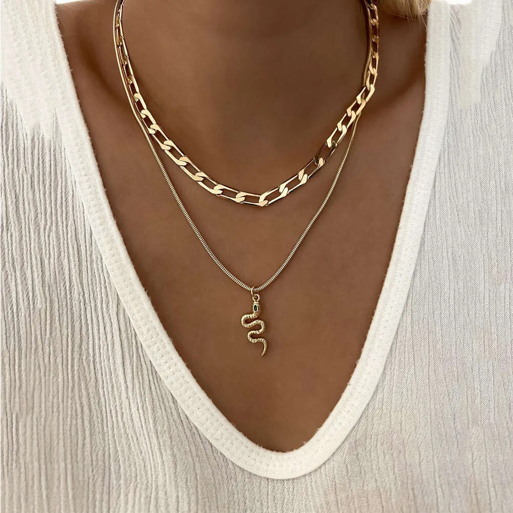 New Snake Pendant Necklace Instagram Creative and Personalized Punk Style Thick Double Layer Collar Chain for Women