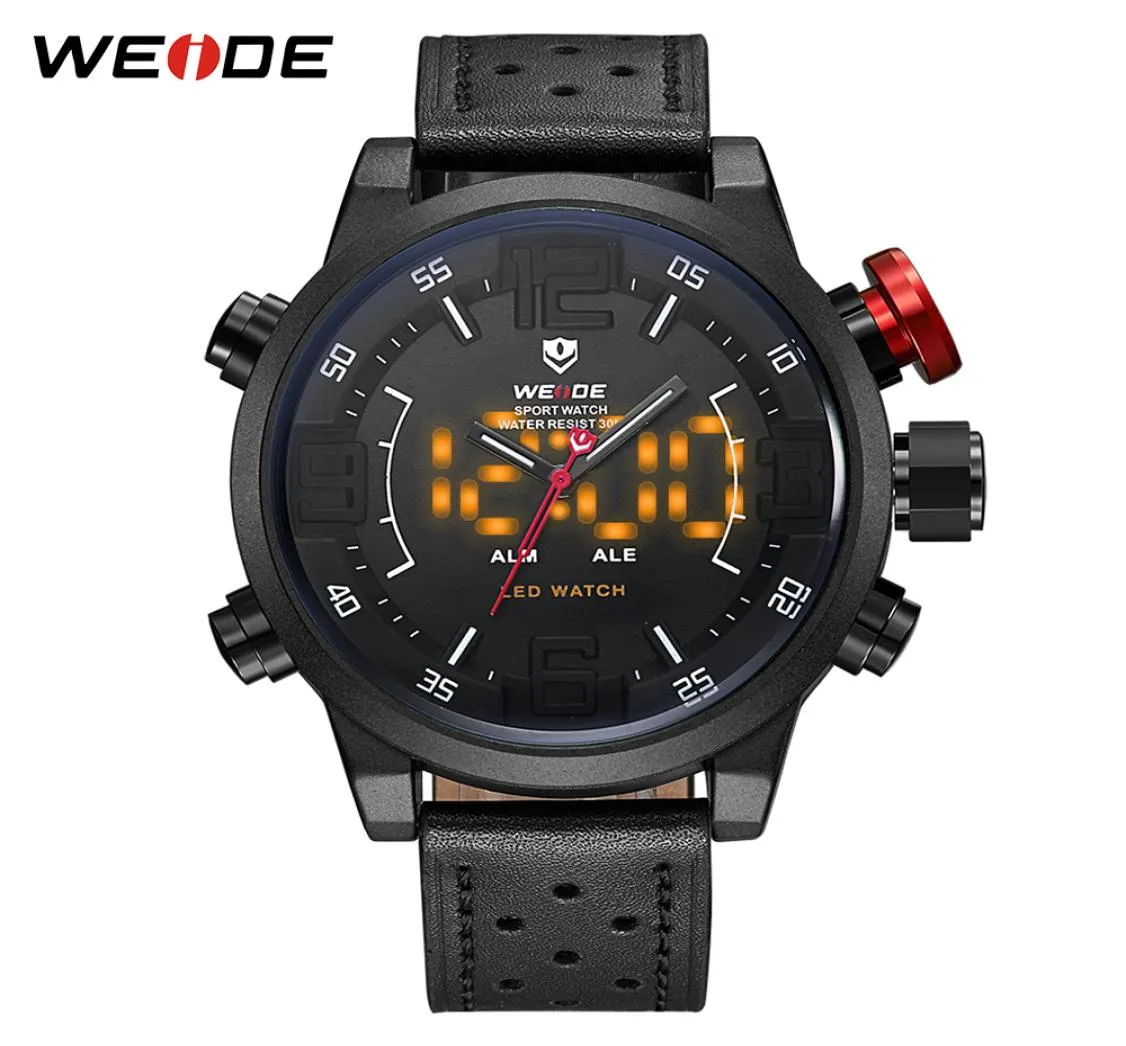 Prezent Weide Men039s Casual Fashion Quartz LED Display Top Brand Luksusowy oryginalny skórzany pasek wojskowy Armia WristWatches CLO6948073