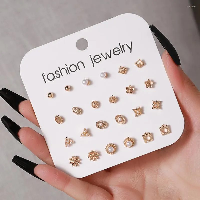 Studörhängen mode romantisk guldfärg Pearl Star Set for Women Girl Trendy Geometry Mini Simple Earring Jewelry Party Gifts