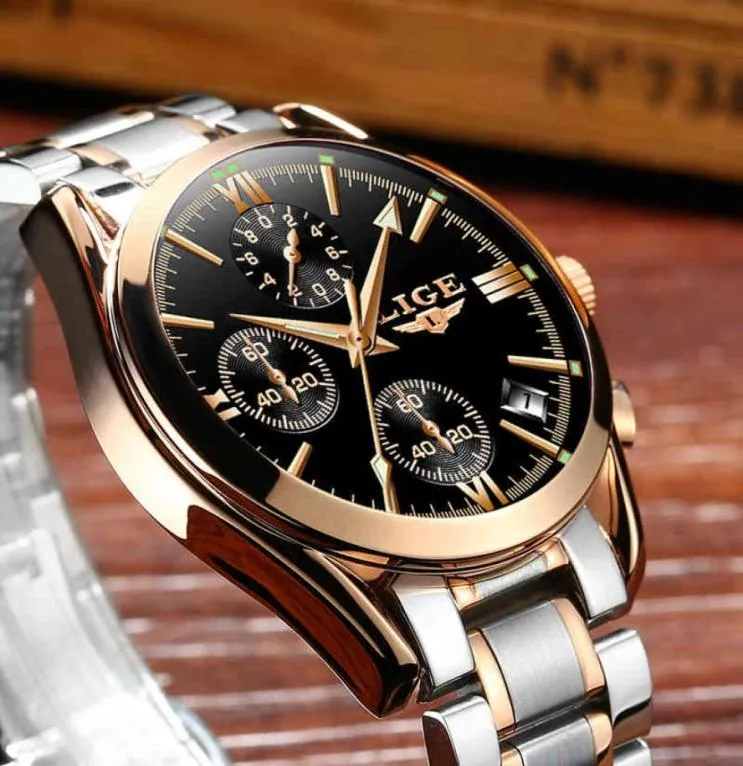 Relogio Masculino Lige Men Top Luxury Brand Military Sport Watch Men039S Quartz Clock Man Full Steel Casual Business Gold Watc5826457