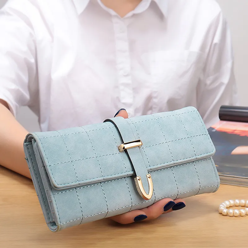 卸売り女性のハンドバッグ5色大学風の小さなソリッドレザーロングウォレットマルチカード折りたたみ式女性財布クラシック格子縞のクラッチバッグ598