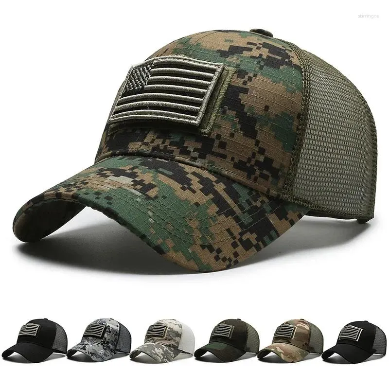 Ball Caps Men American Flag Camouflage Baseball Cap Male Outdoor Breathable Tactics Mountaineering Peaked Hat Adjustable Stylish Casquette