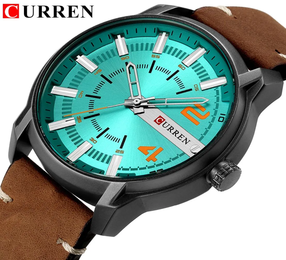 Casual Mens Watches Analog kwarcowa zegarek na nadgarstek Kurren Unikalny wysokiej jakości skórzany pasek zegarowy Zegar Wodna odporna na Reloje Hombre1268693