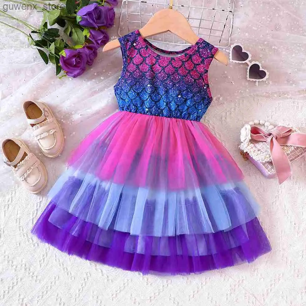 Платья для девочек летние новое русалочное русалочное сетчатое платье с градиентом принцессы
