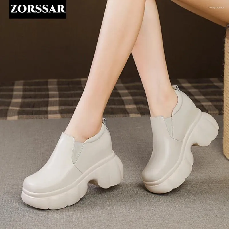 Casual Shoes 10cm Women Genuine Leather Height Increasing Slip On Platform Wedge Sneakers Chunky Spring Autumn Sneaker