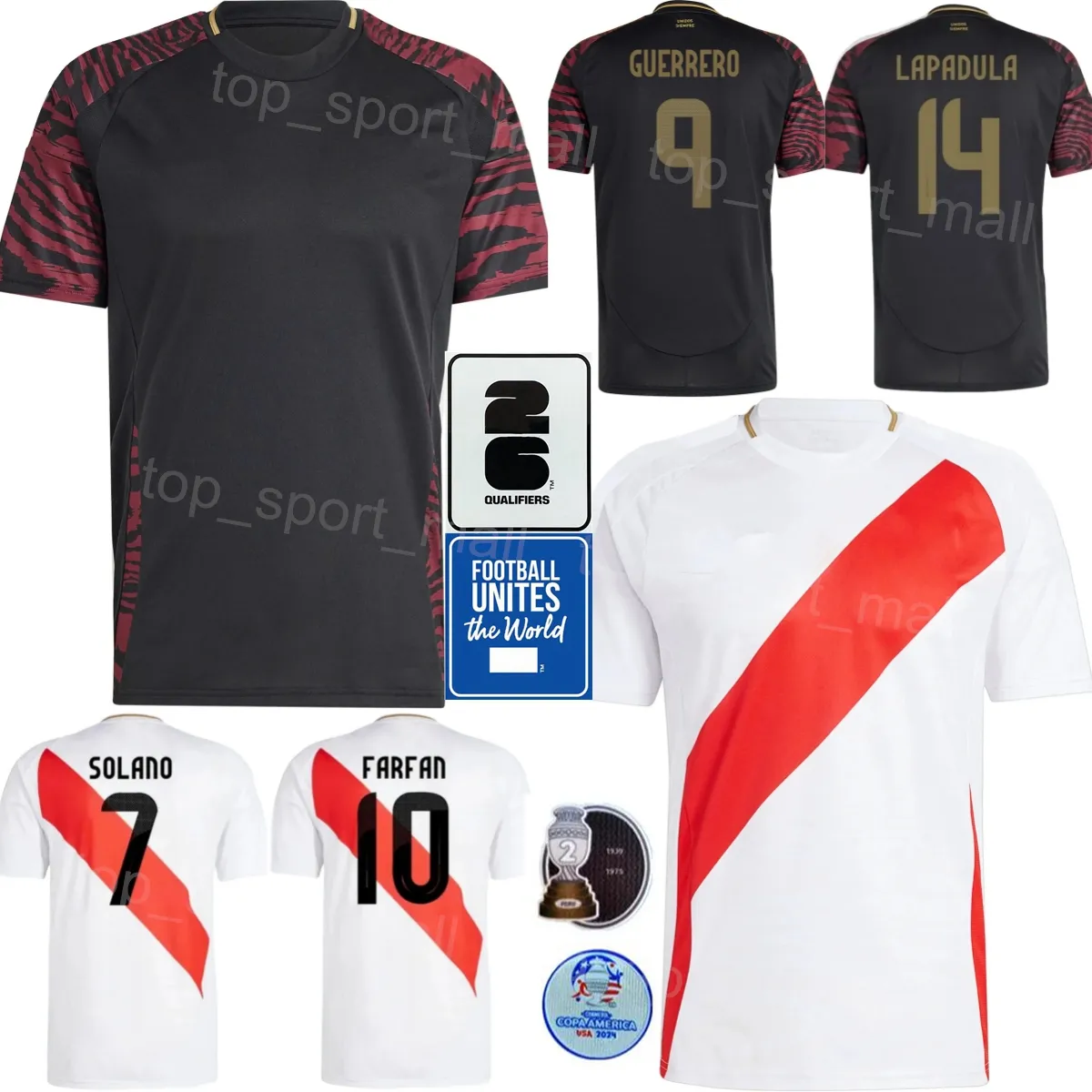 2024 Copa America Peru Soccer Jersey Men 14 LAPADULA 15 CASTILLO 9 GUERRERO 10 PENA 8 QUISPE 23 GRIMALDO CARTAGENA ADVINCULA POLO Football Shirt Kits National Team