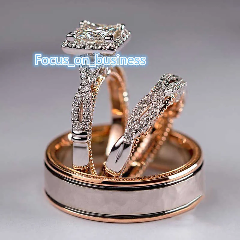 Conjunto de anel de jóias personalizado Conjunto de ouro 18k Gold com banda Moissanite Bridal Ring Conjunto para casal