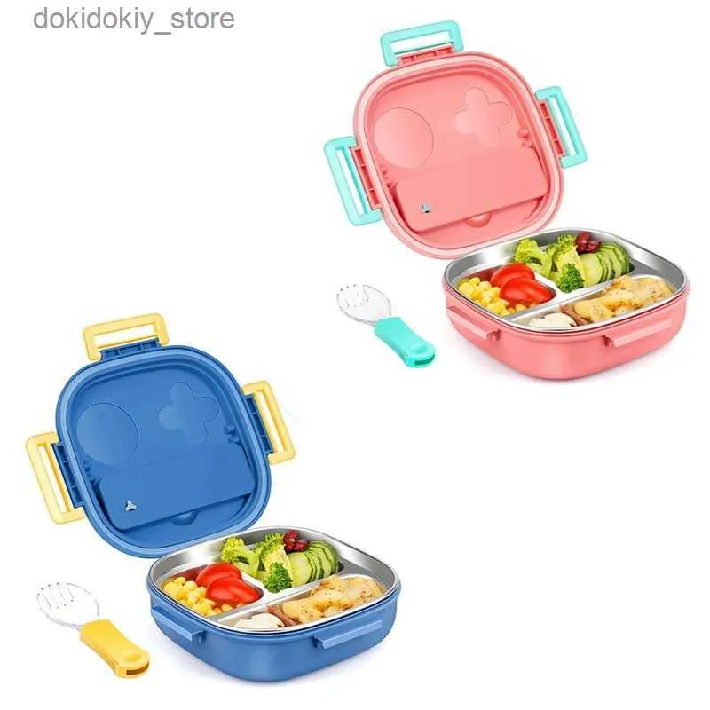 Bento Boxes Stainless Steel Kid Bento BoxLeak Proof3-CompartmentLunch Box With Cutlery-Ideal Portion Sizes For Aes 1 To 3 L49