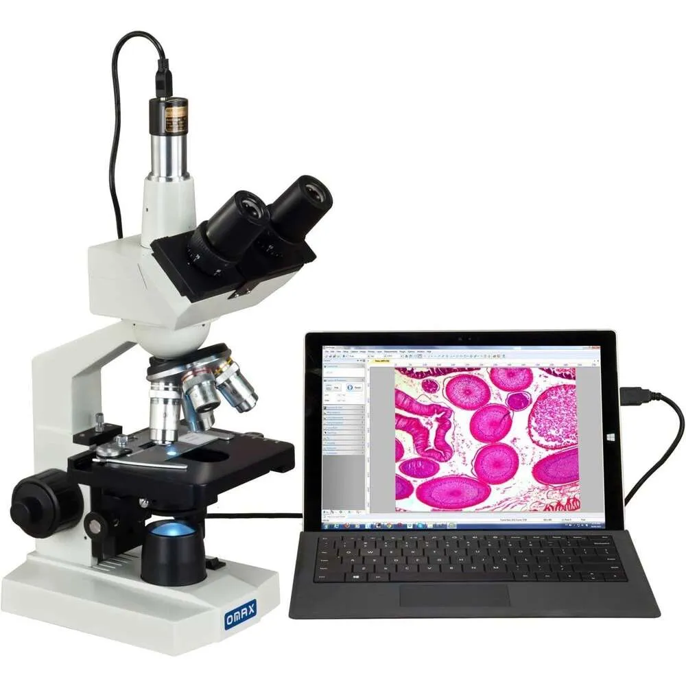 40x -2500x المختبر الرقمي المجهر Trinocular Compound مع كاميرا USB ، والمرحلة الميكانيكية للطبقة المزدوجة - مثالية للبحث والتعليم والاستخدام المهني