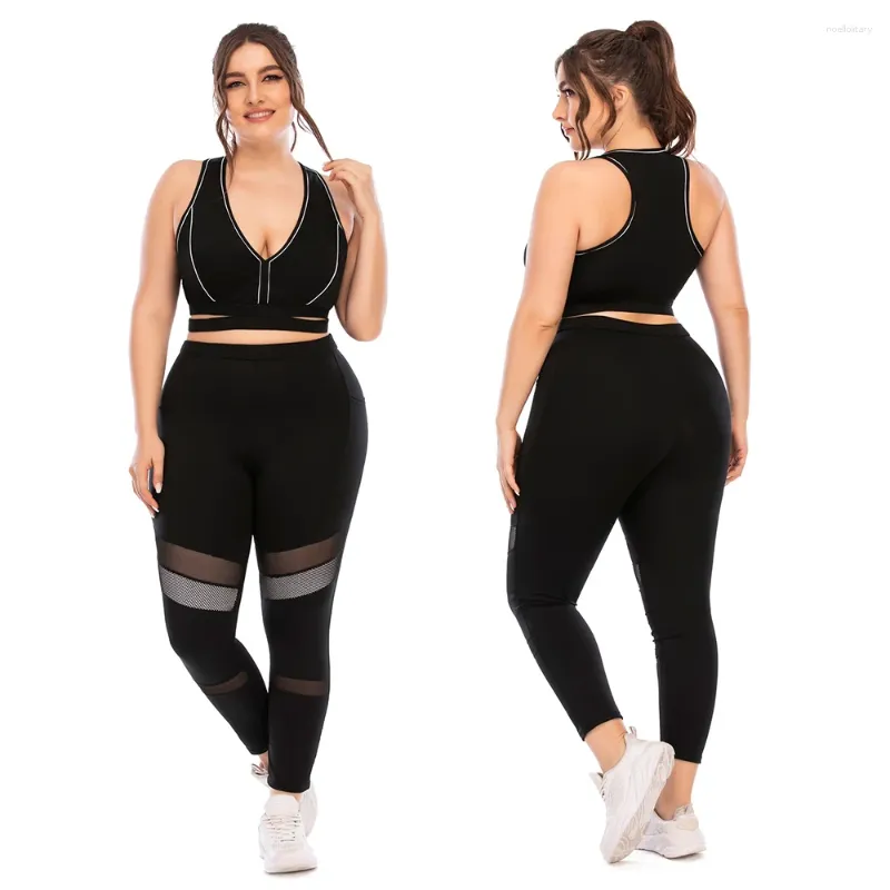 Actieve sets plus size dames yoga 2 pc's sexy diepe v-neck pak training running naadless gym sport bh leggings set