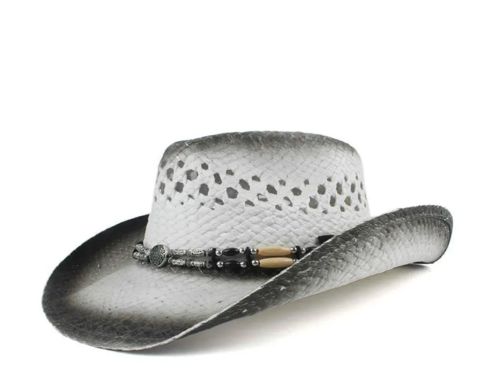 Donne di paglia intrecciate fatte a mano retrò uomo cazzo di cowboy occidentale Lady Dad Sombrero Hombre Cowgirl Jazz Sun Caps Size 5658cm Q08059646520