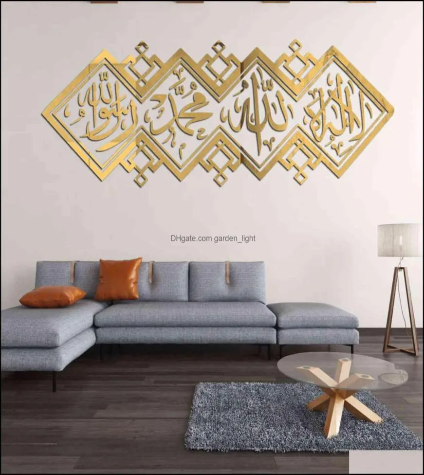 ملصقات الجدار المنزل حديقة الزخرفية المرآة الإسلامية 3D الملصق الأكريليك المسلمين جدارية غرفة المعيشة ديكور الديكور 1112 DROP DEL2393065
