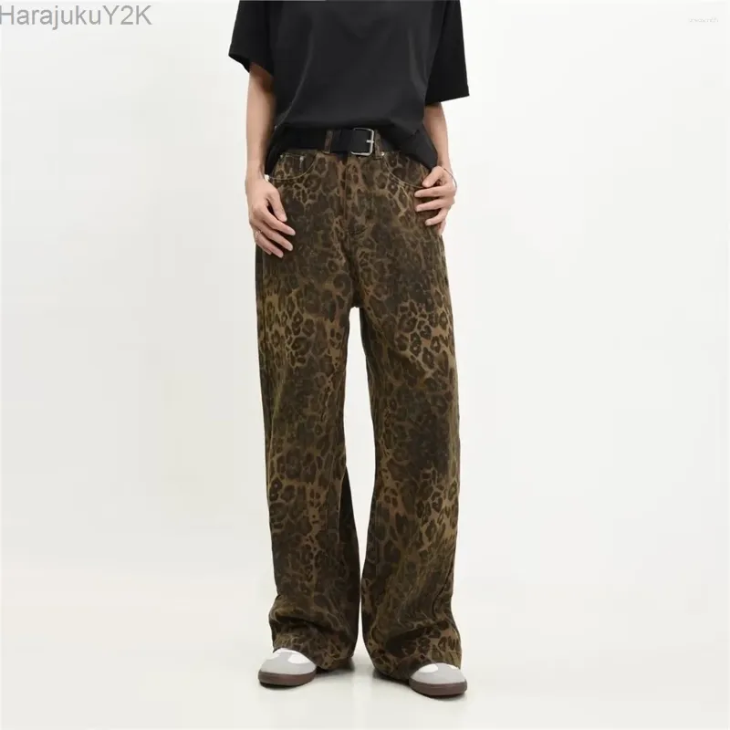 Pantaloni da donna stampa leopardo y2k jeans donne oversize larghe gamba in jeans pantaloni in alto in alto girovada