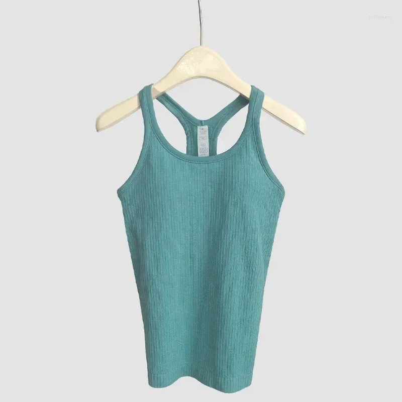 Active Shirts Lemon Ebb Solid Color Basic Ribbed Tank Top Women Summer Sleeveless Streetwear Soft Tee Inbyggd hylla BRAS Sportväst