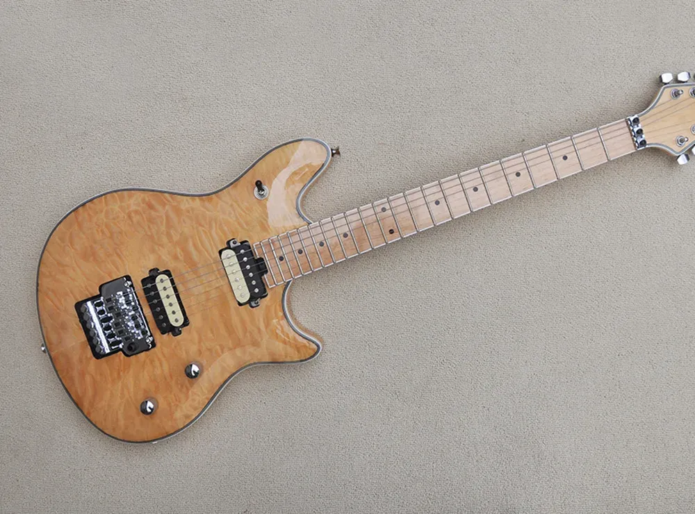 Cables Natural Wood Color Electric Guitar with 2H Pickups Chrome Hardware Maple Quilted Top Offering Customized Services