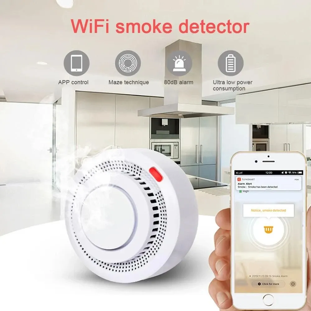 Система Wi -Fi Detector Smart Life App Sharge Sharge Shark Датчик беспроводная дымовая сигнализация 80DB Система детектора безопасности домашней безопасности