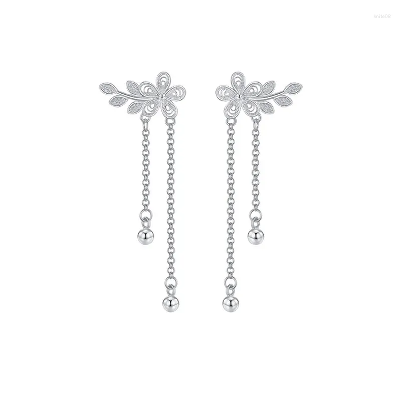 Studörhängen Sterling Silver Color Trendy Plum Blossom Tassel Ear-Buckles Women's Fashion Jewelry