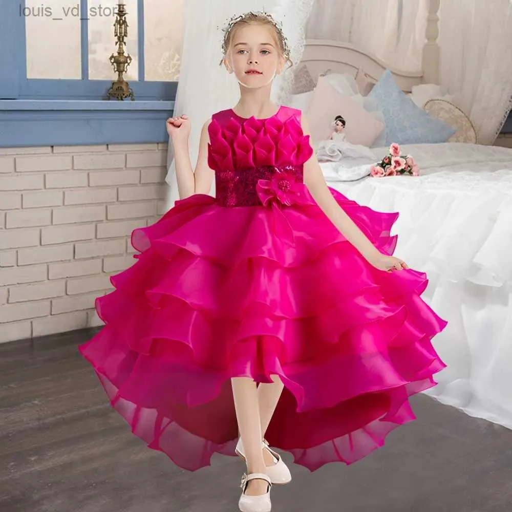 Meisjesjurken Flower Boy Cake Fluffy Design Girl Tail Fluffy Princess Dress Perfect voor feest- en banketjurken van 4-12 jaar T240415