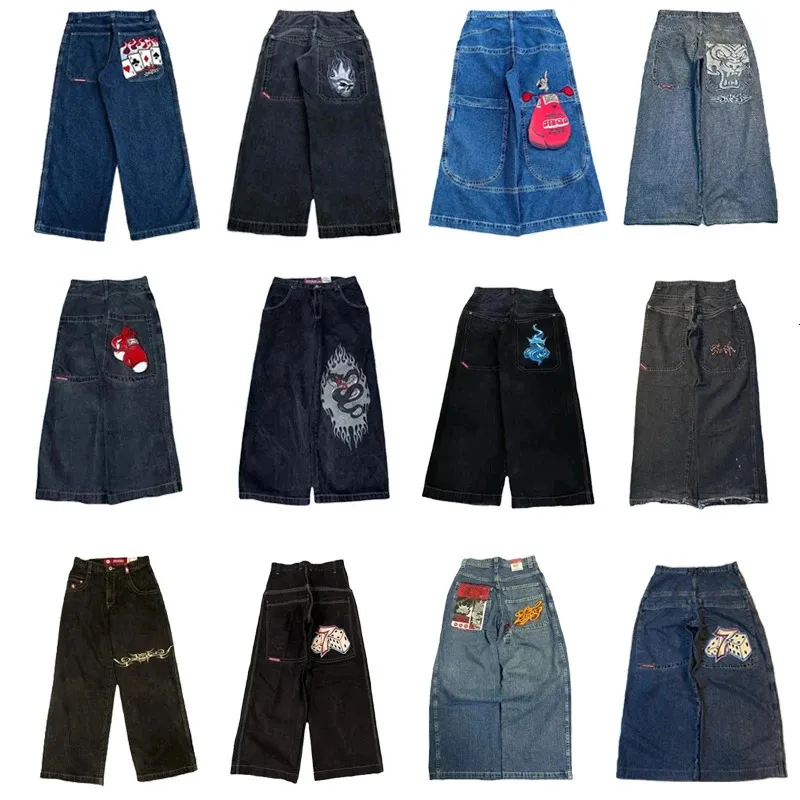 JNCO Jeans Men Y2K Style Hip Hop Harajuku haftowane retro dżinsowe spodnie streetwearne odzież swobodne worki wysokiej talii szerokie spodni 240409
