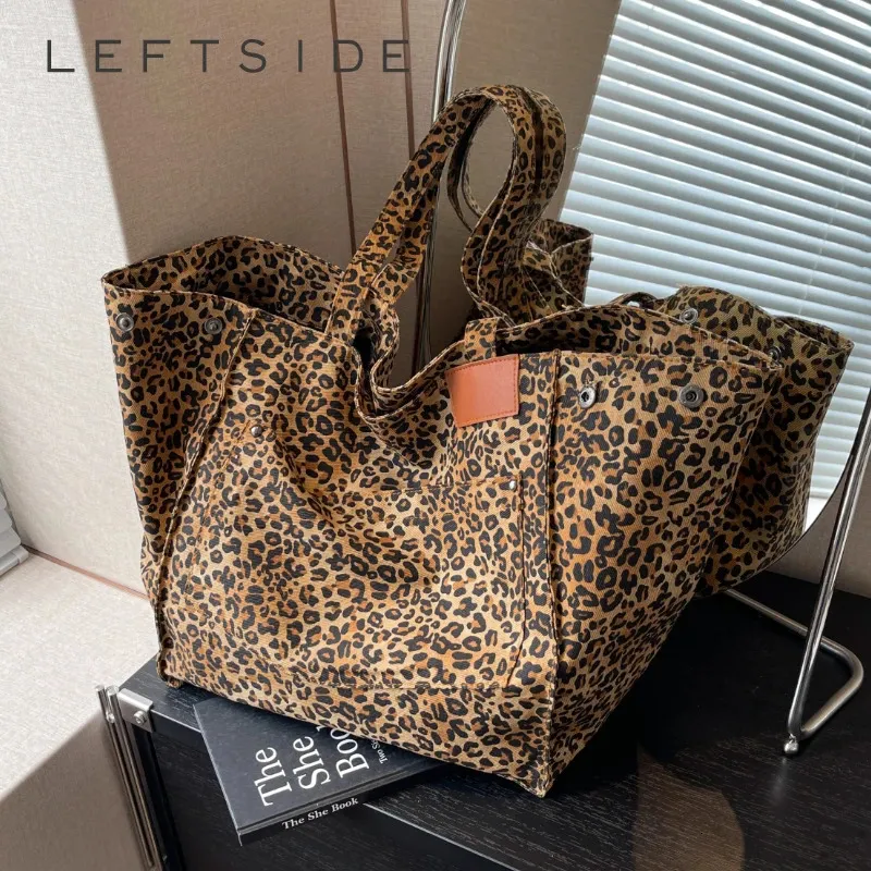 Leftside Leopard Design Korean Fashion Shopper Duże torby na zakupy dla kobiet torebka na ramiona torba na ramiona duża pojemność 240415