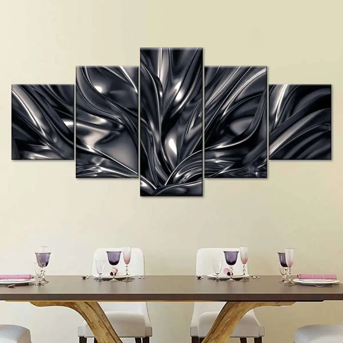 5 painéis de parede abstrata preto e prata, moderna pintura de lona de seda perolada, para decoração de parede da sala de estar, cuadros