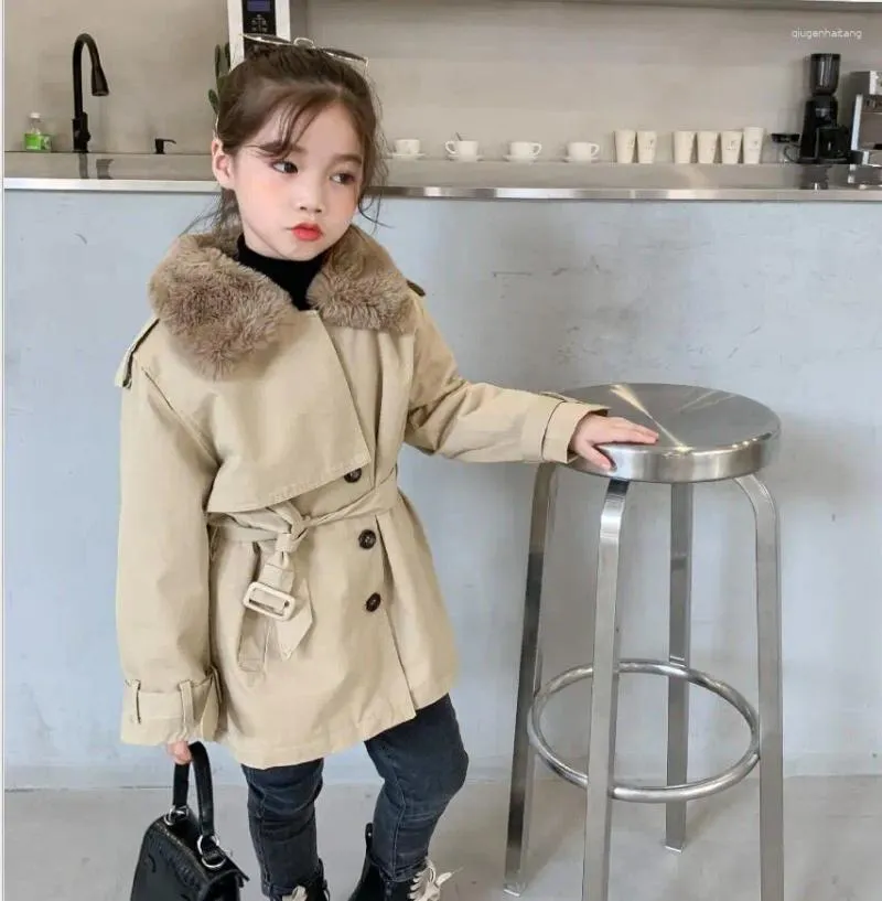 Down Coat Girls Winter Vestes Vestes Windbreaker Long Trench Coats 2 3 4 5 6 7Years Kids Fulal Fleece Cabinage automne