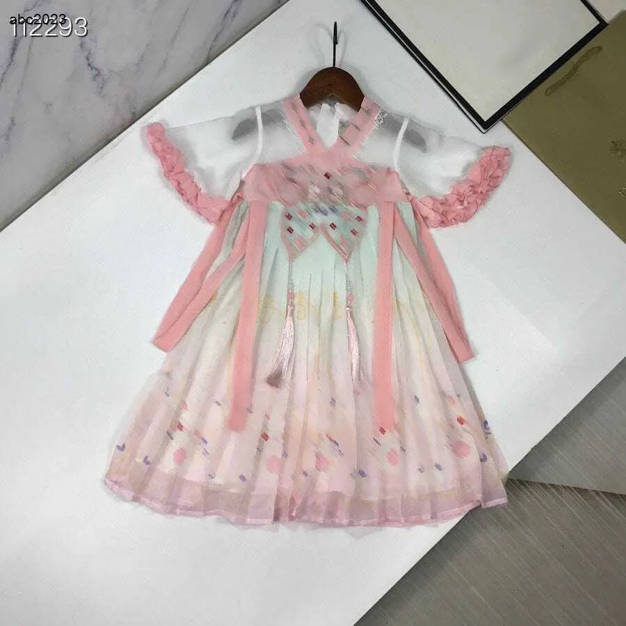 Klassiker flickor partydress hanfu design baby kjol storlek 110-160 cm barn designer kläder is silk bomull tyg prinsessan klänning 24 april