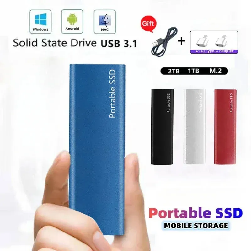 Przenośny SSD 1TB 2TB Zewnętrzny dysk twardy Dysk stały Silny stały napęd USB3.1 Typ-C urządzenie do laptopdesktopmacpc 64GB 240415